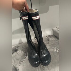 Hunter Black Winter Rain Boots with Glossy Finish